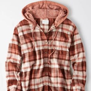Pink American Eagle hooded flannel